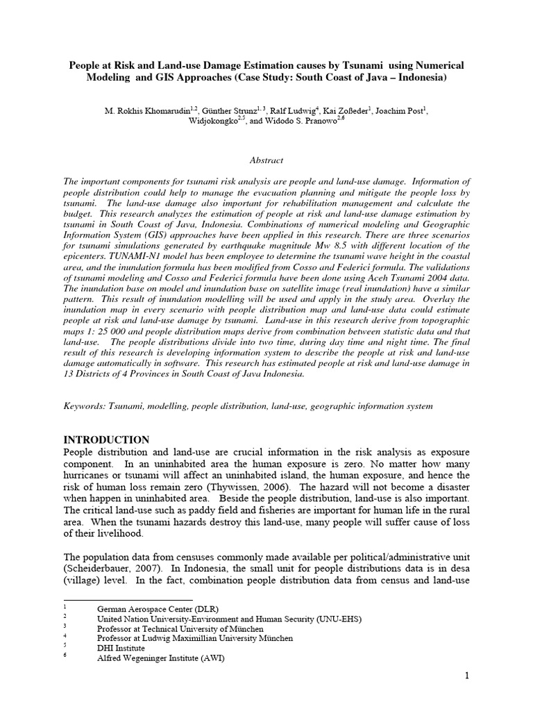 People at Risk and Landuse Damage Estimation With Tsunami Modelling and 