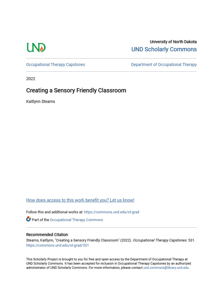 Creating A Sensory Friendly Classroom Pdf Perception Senses