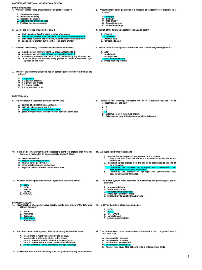 Biochemistry National Board Exam Review Pdf Translation Biology Dna