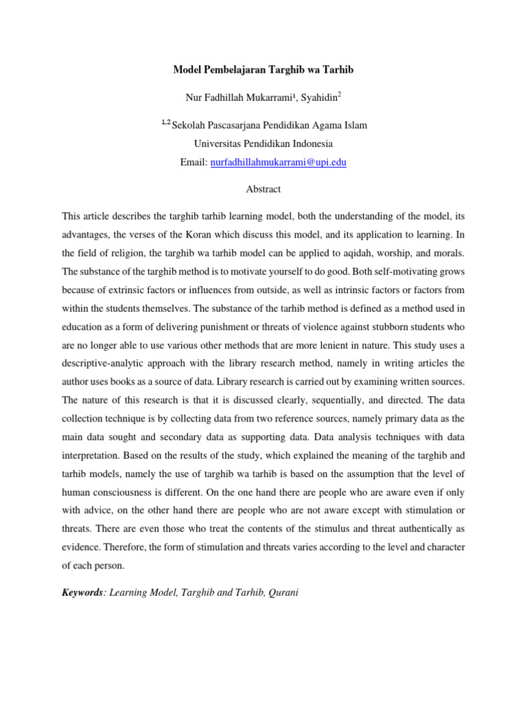 Model Pembelajaran Targhib wa Tarhib | PDF | Semitic Words And Phrases ...