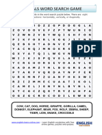 Animals Vocabulary Word Search Puzzle Worksheet
