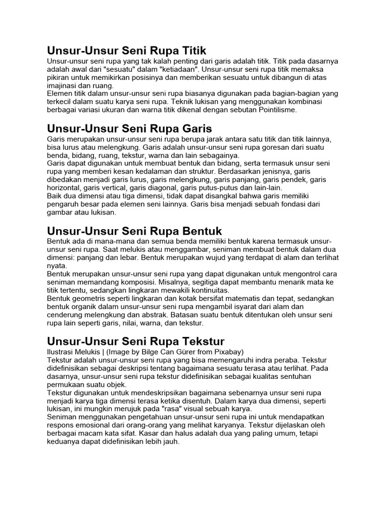 Unsur Seni Rupa: Titik, Garis, Bentuk, Tekstur | PDF
