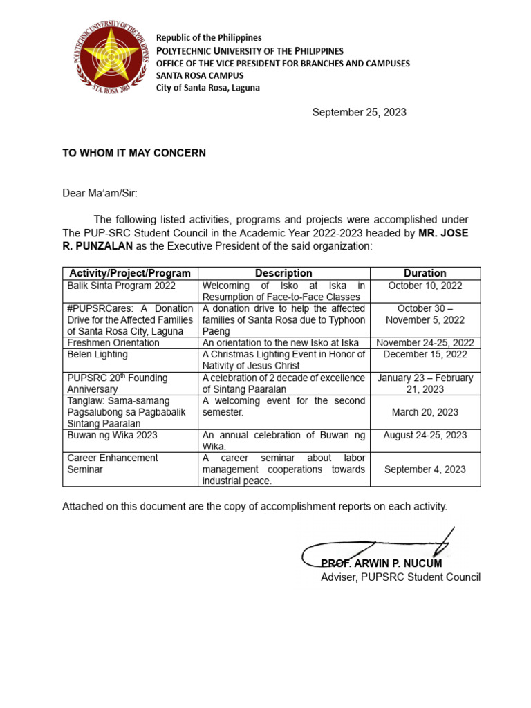 PUPSRC 2022-2023 Achievements | PDF