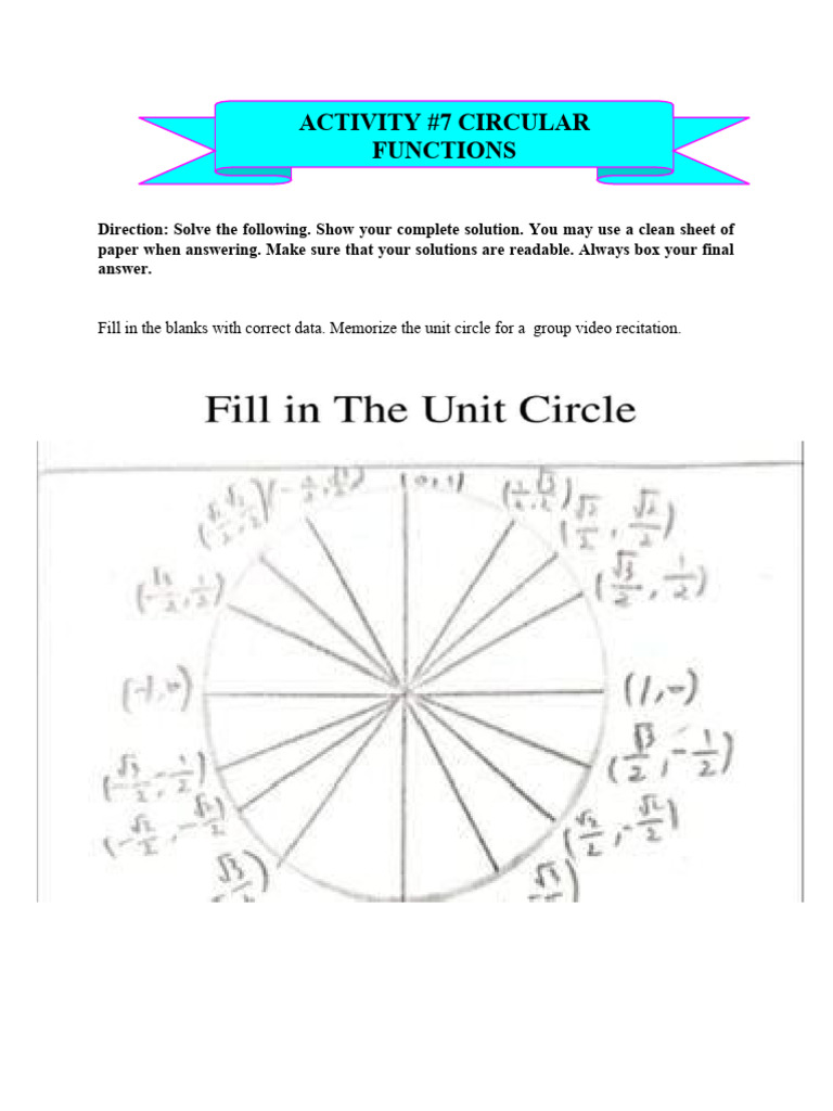 Unit Circle Functions Activity Guide | PDF