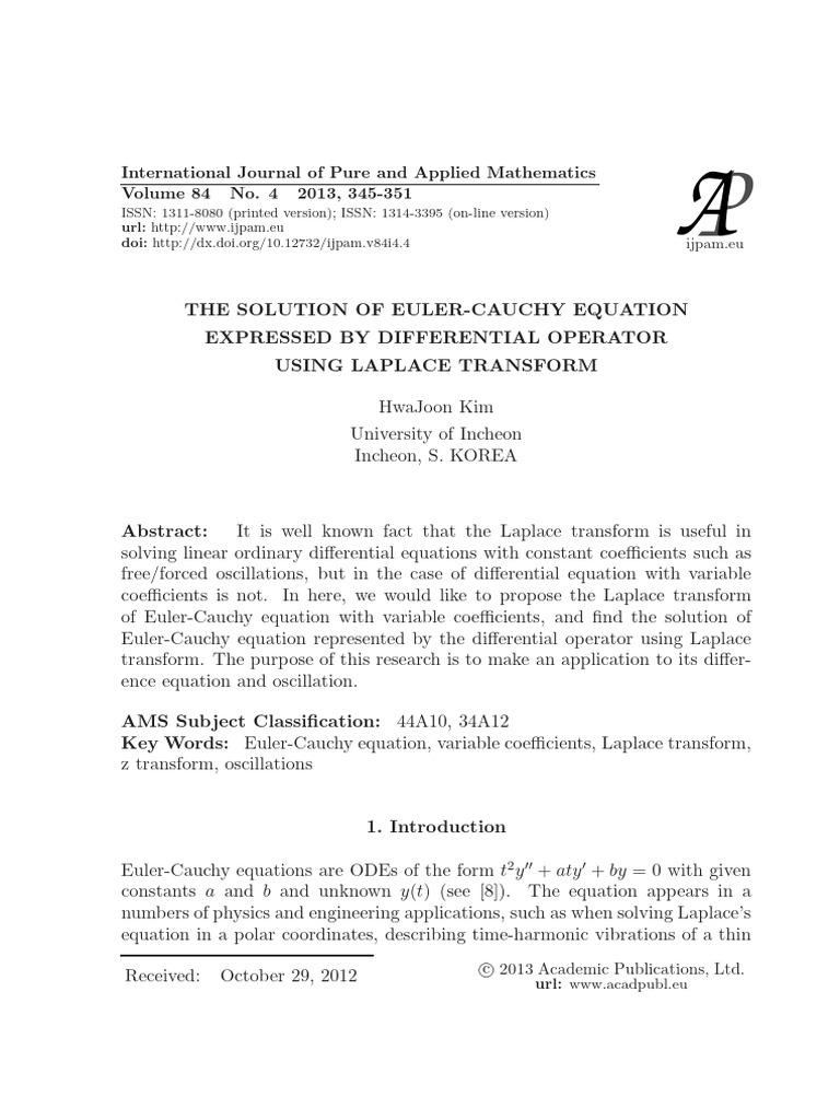 The solution of euler cauchy equation expressed by pdf differential