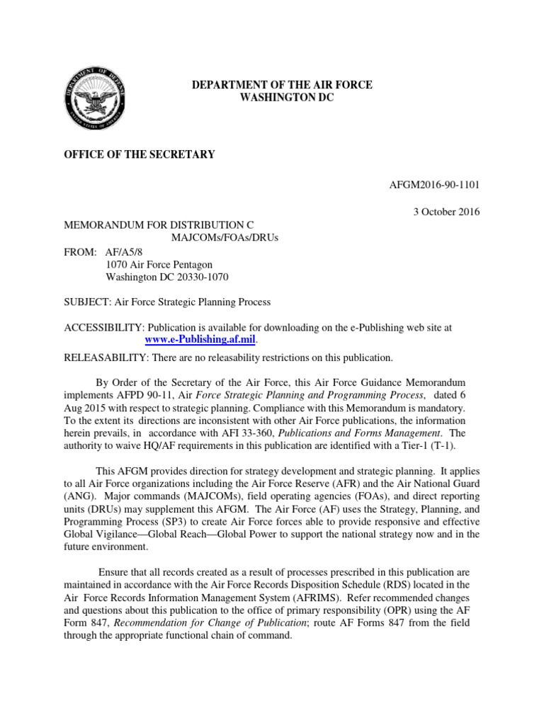 Air Force Strategic Planning Guidance | PDF | Strategic Planning | Goal