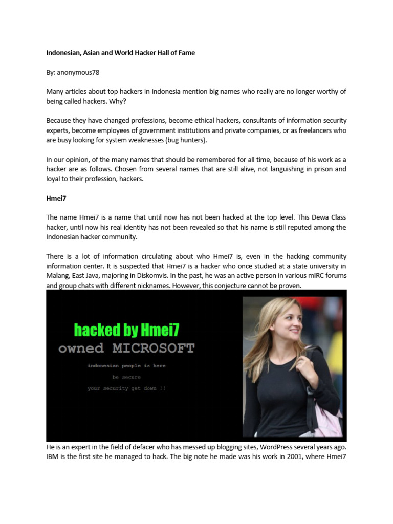 Hall Of Fame Hacker Indonesia Eng Rev 1 2 Pdf Security Hacker