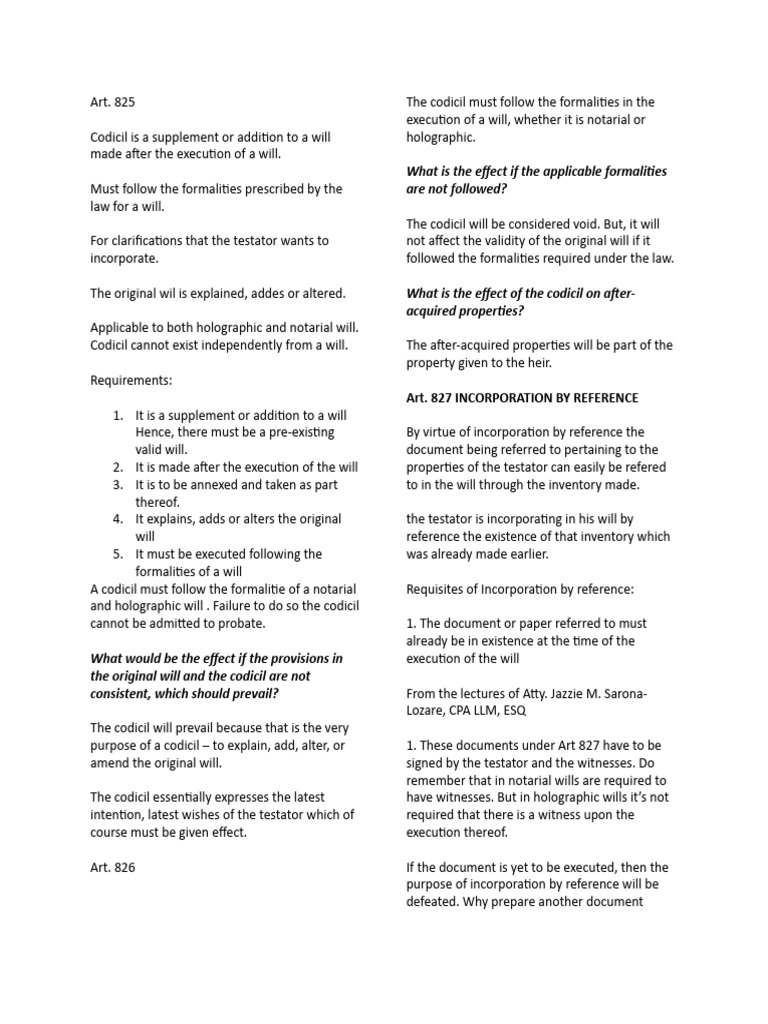 Art. 827 Incorporation by Reference | PDF | Will And Testament 