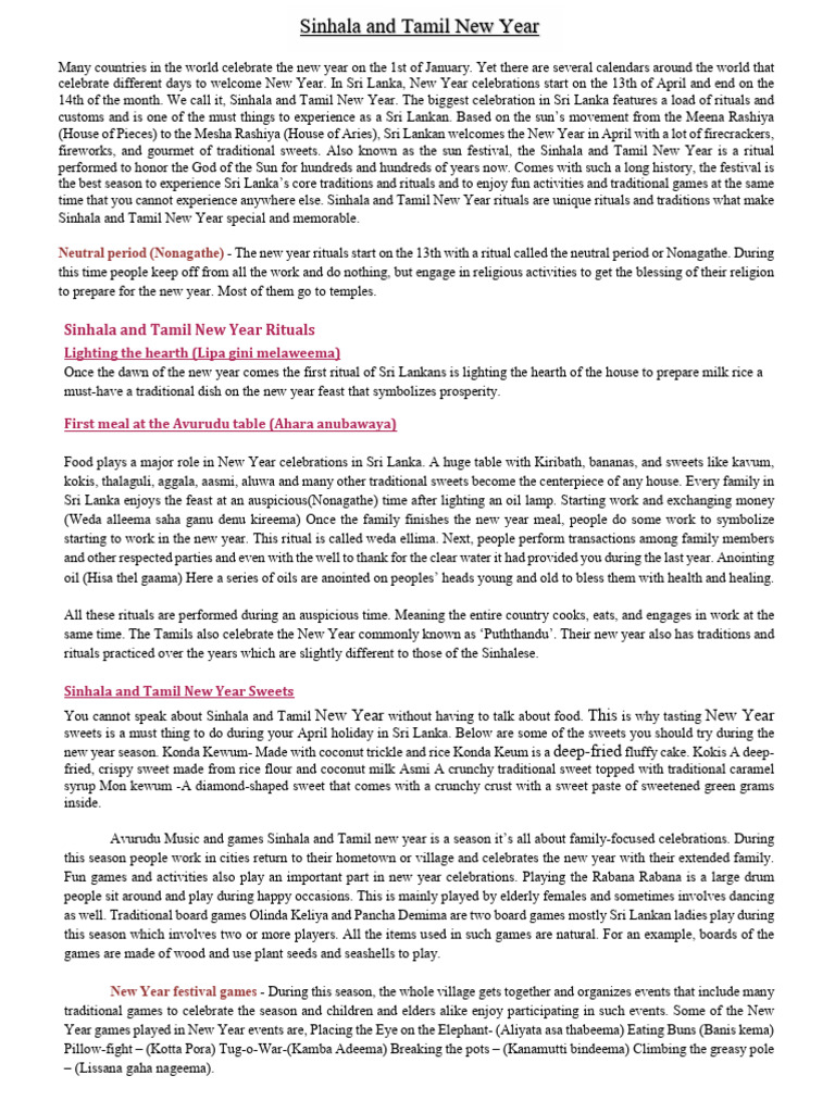 Sinhala Tamil New Year | PDF | Foods | Sri Lanka