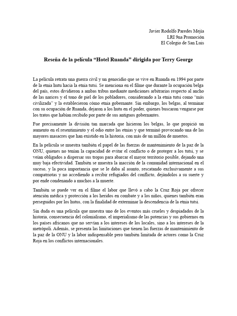 Reseña de Hotel Ruanda | PDF | Hutu | Tutsi