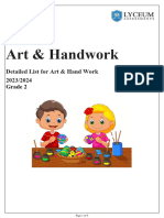 Grade 02 Art & Handwork Materials List