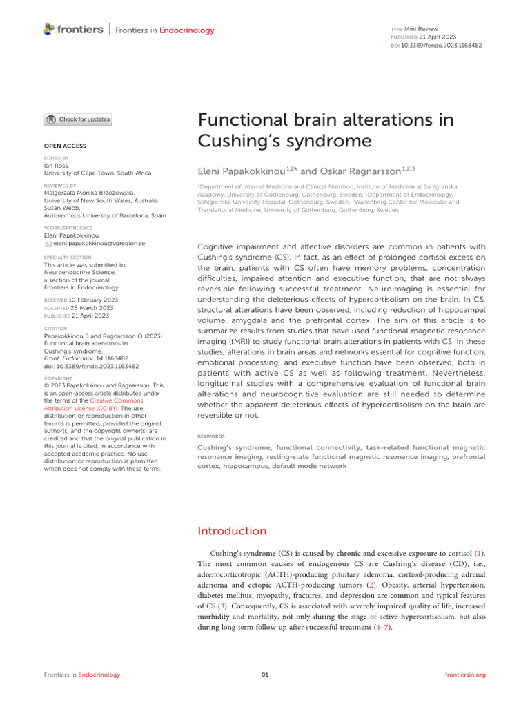 Functional Brain Alterations in Cushings Syndrome PDF Cingulate