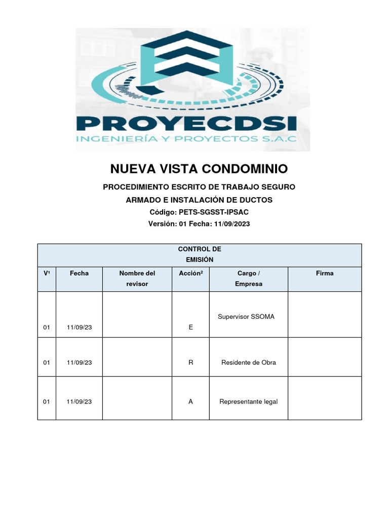Procedimiento Seguro Instalación De Ductos Pdf Contaminación