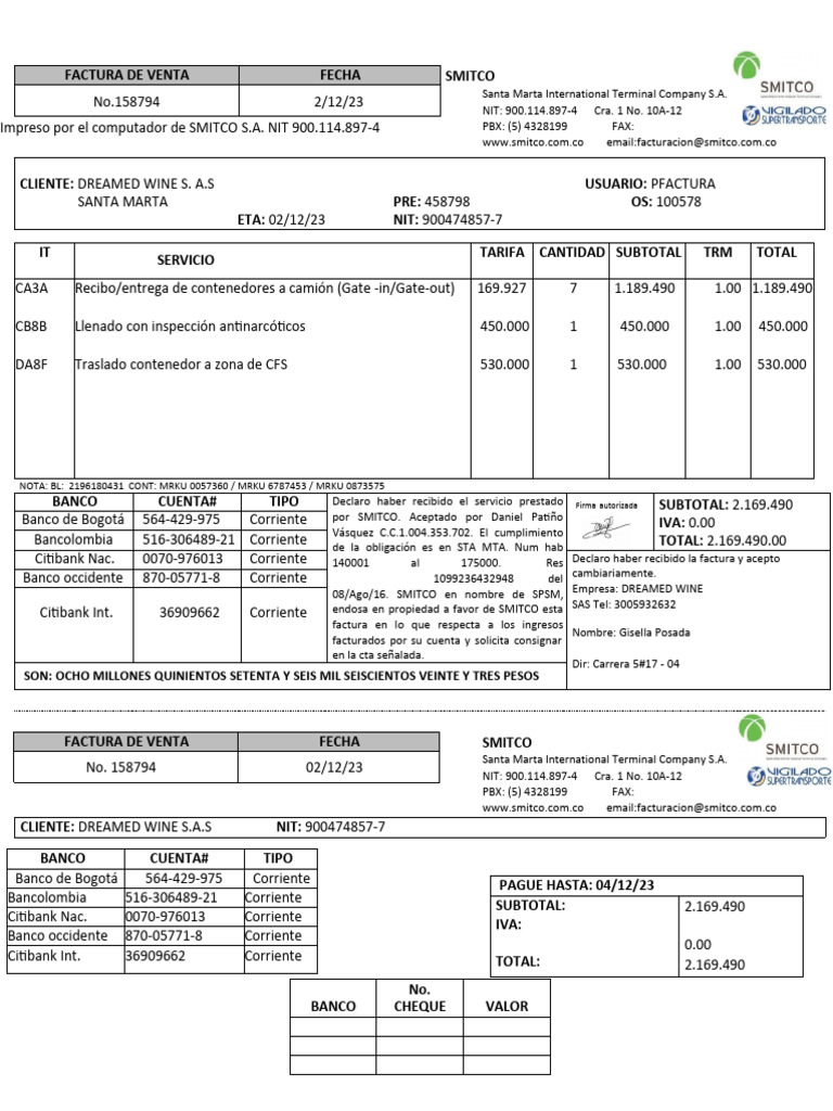 FACTURA TERMINAL DE EMBARQUE WORD-1 | PDF | Empresas de servicios ...