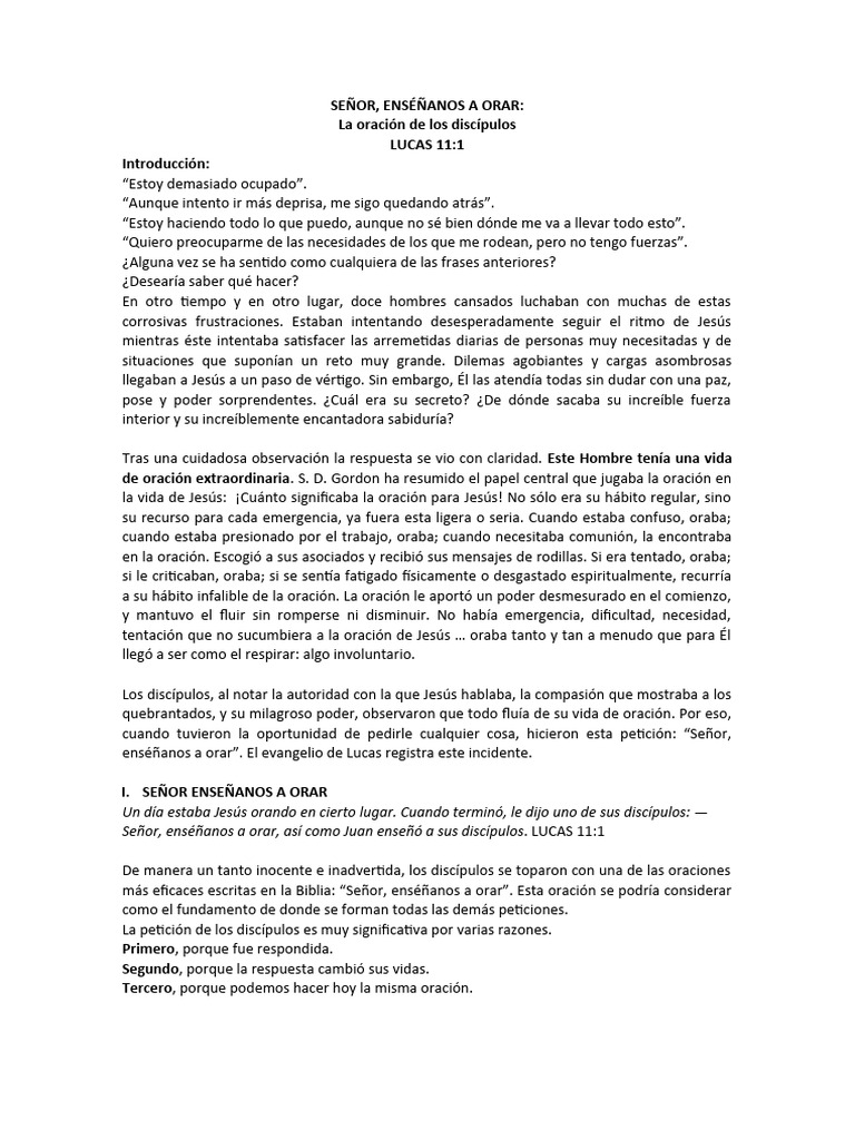 Señor Enseñanos A Orar Pdf Oración Orador Del Señor