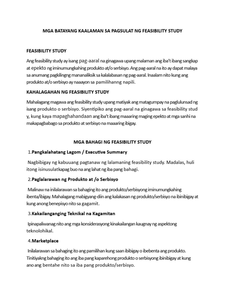 Mga Batayang Kaalaman Sa Pagsulat NG Feasibility Study | PDF