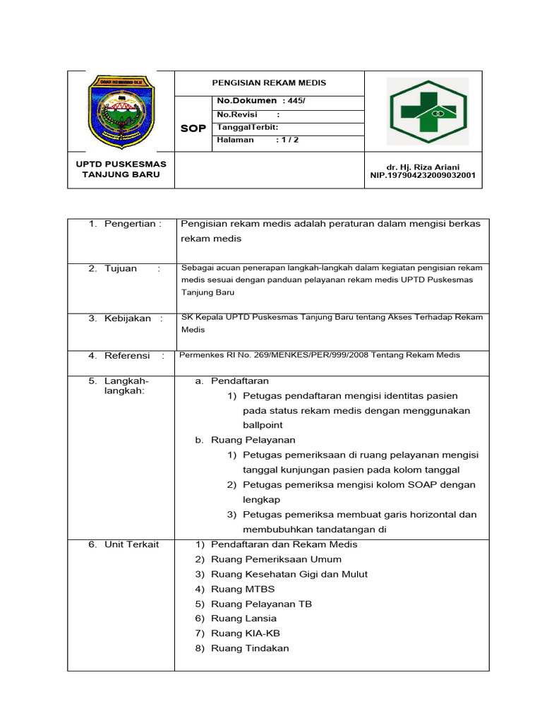 Sop Pengisian Rekam Medis Pdf