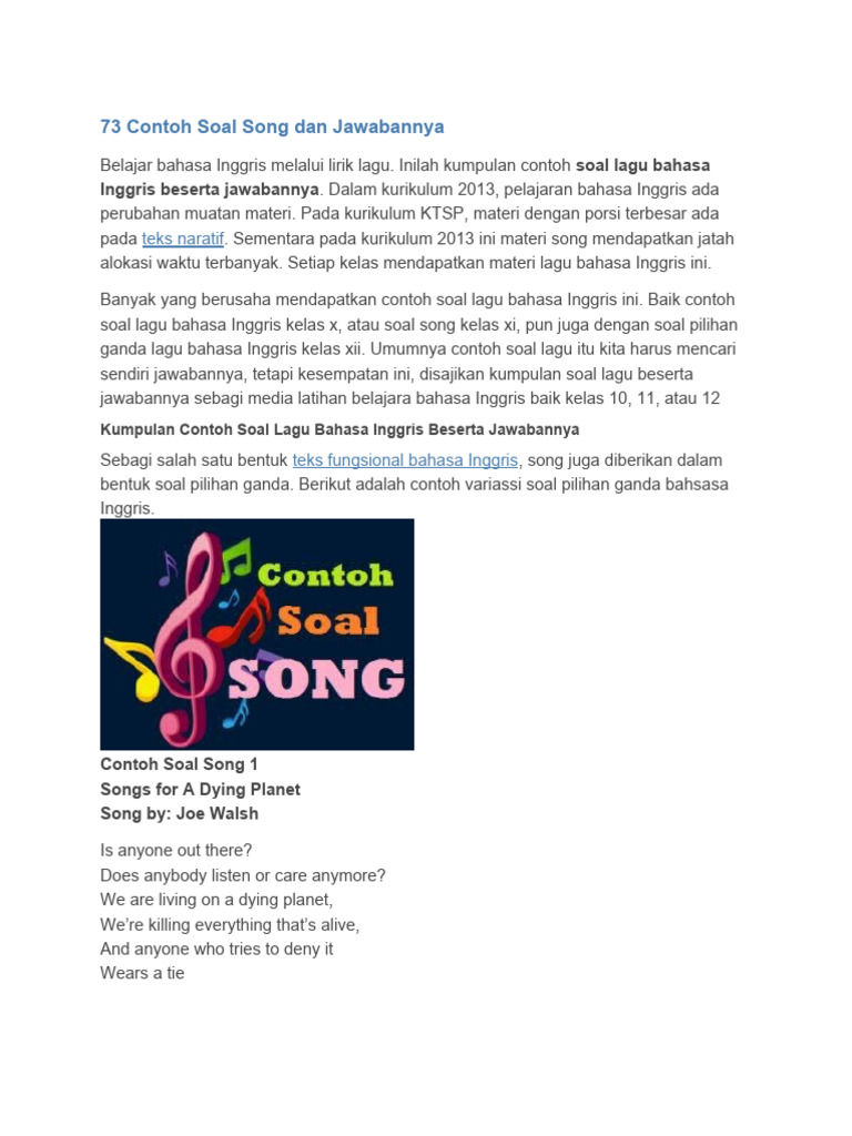 73 Contoh Soal Song Dan Jawabannya Pdf Poetry