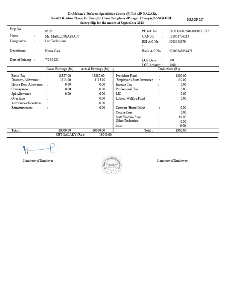 Employee Pay Slip PDF Government Payments