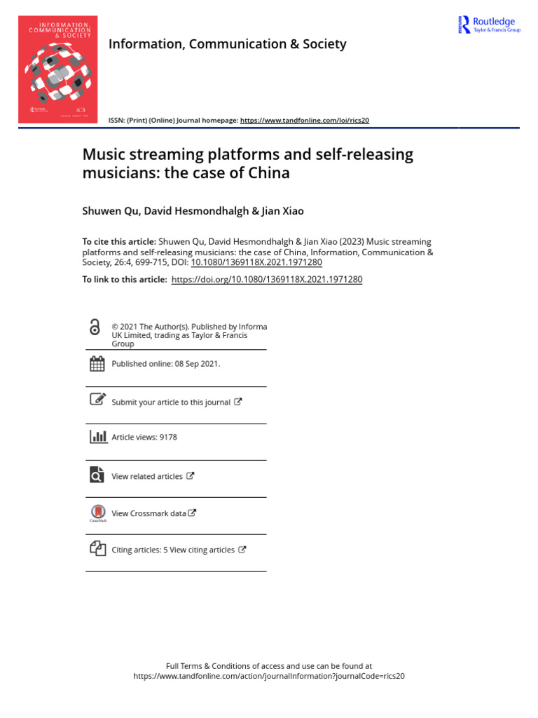2023 Music Streaming Platforms and Self Releasing Musicians The Case of 2023 Music Streaming Platforms and Self Releasing Musicians The Case of