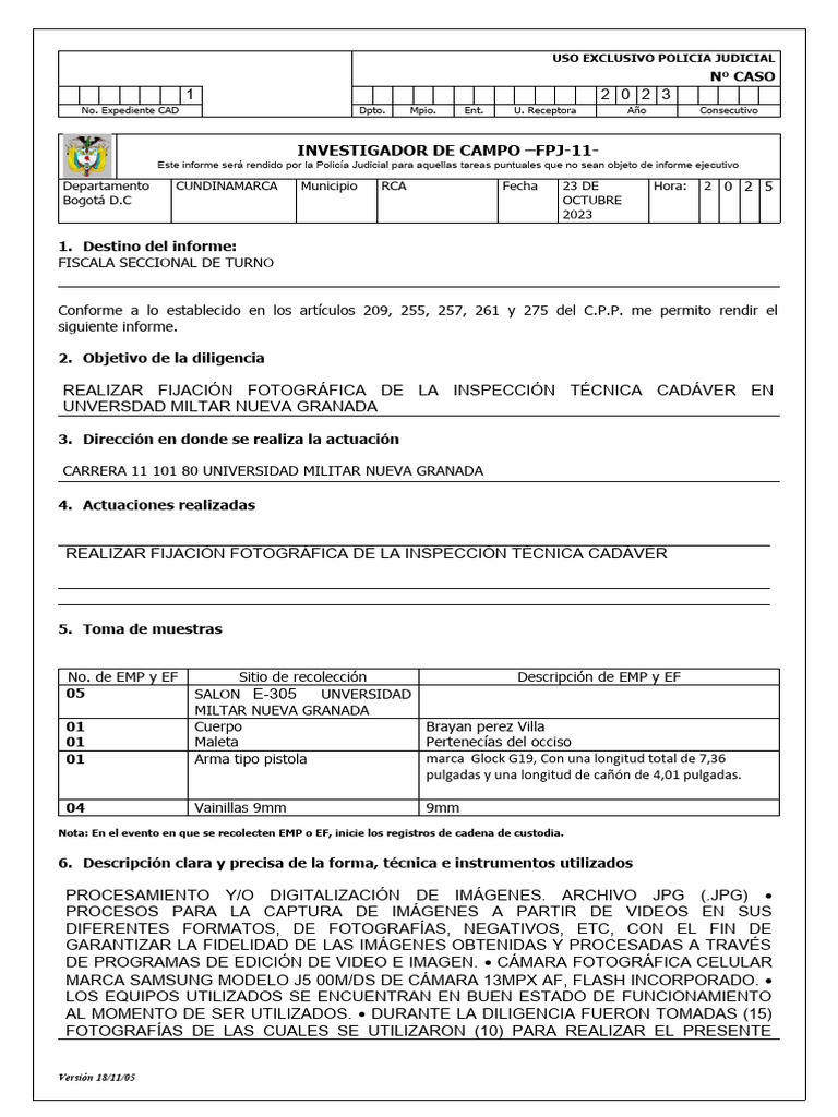FPJ-11 Infor Investigador Campo Fotografias Occiso Parcial Tercer Corte ...