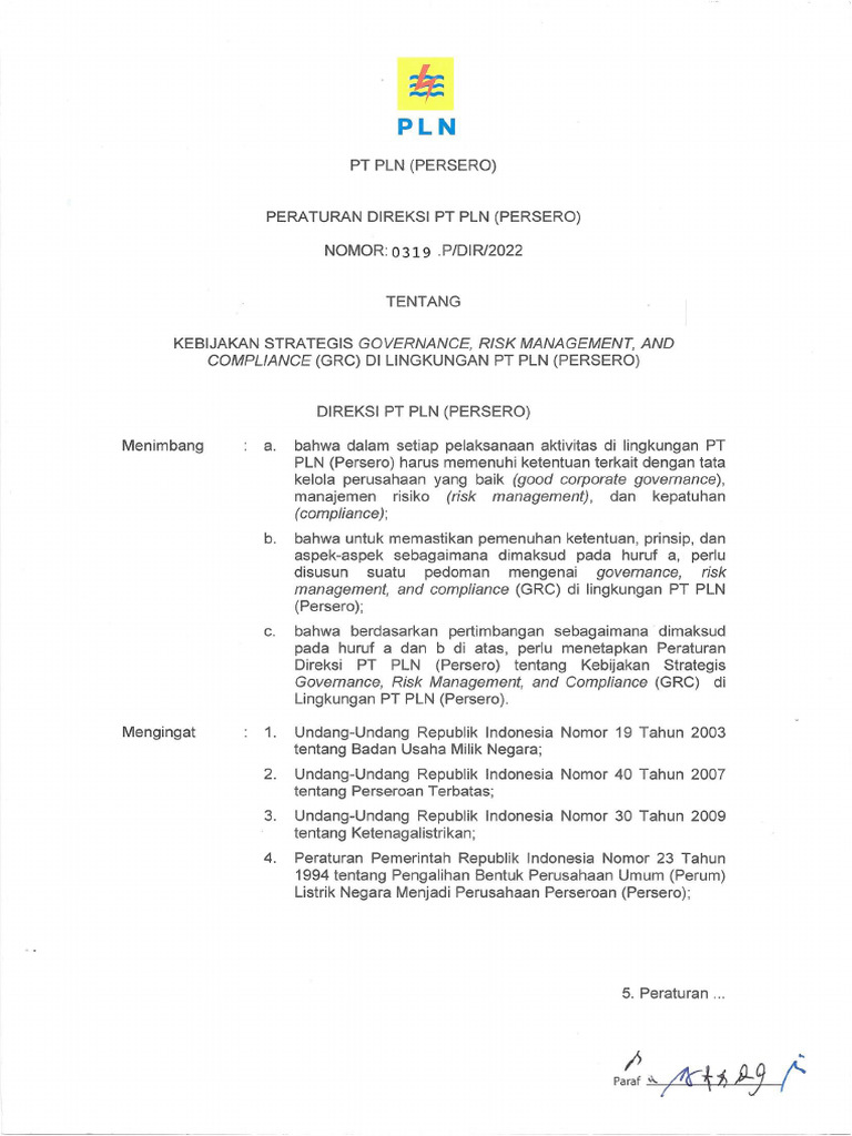 Perdir 319 - 2022 - Kebijakan Strategis GRC | PDF
