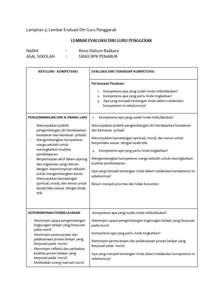 Evaluasi Diri Guru Penggerak 2023 | PDF | Karier & Perkembangan