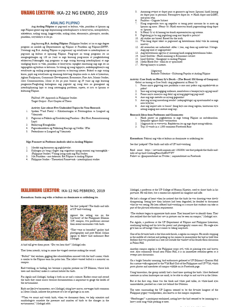 Mga Leksyon Sa PhilStud199 ABG20192ndSem | PDF