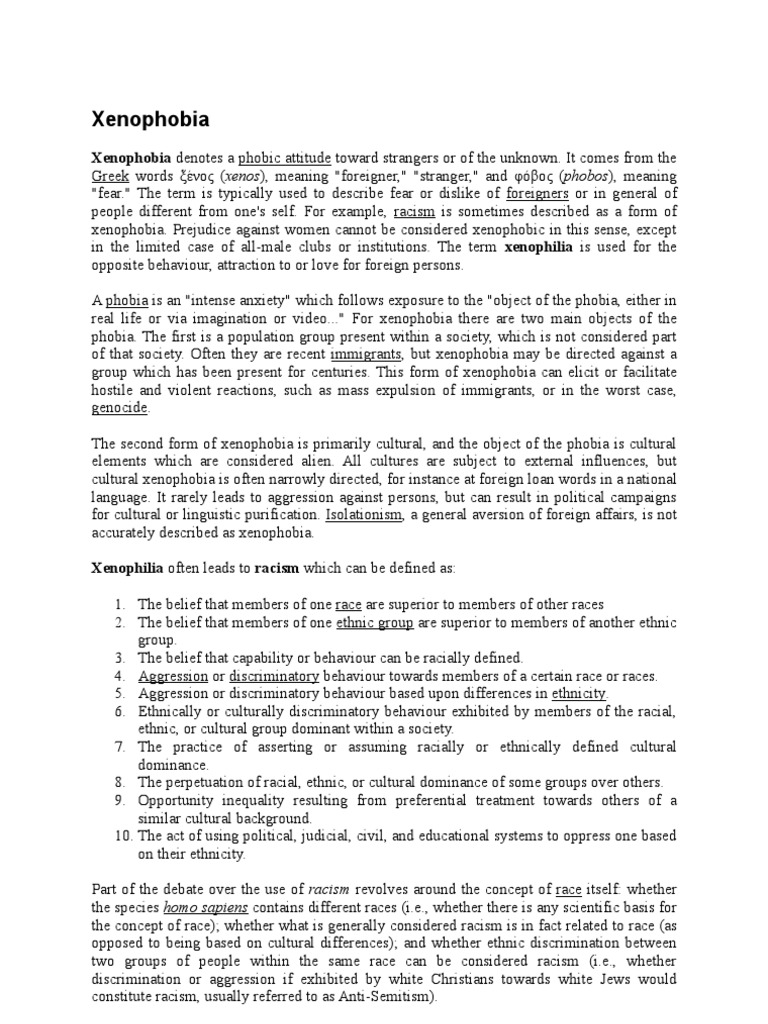 Xenophobia Prejudices Racism