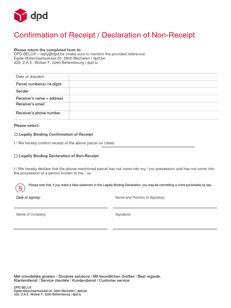 DPD Legally Binding Receipt Declaration | PDF