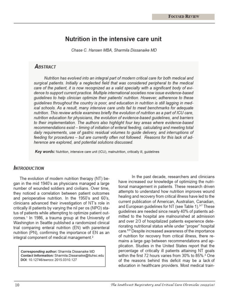 Nutrition in The Intensive Care Unit | PDF | Intensive Care Medicine ...