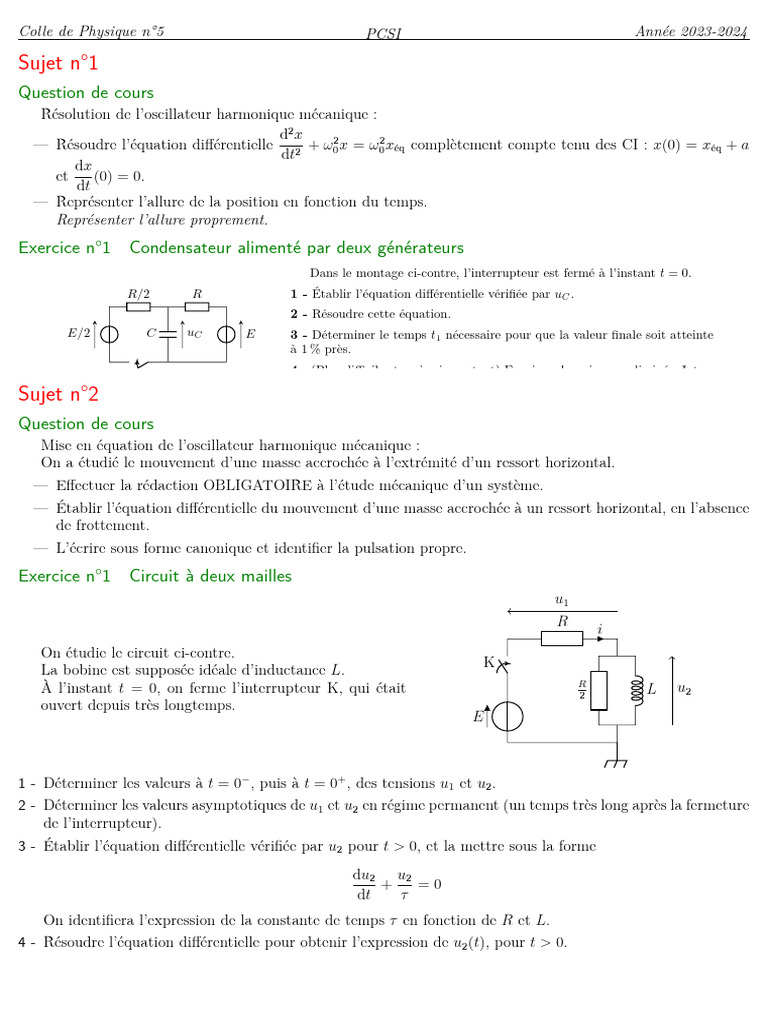 Colle de Physique PCSI 2023-2024 | PDF | Grandeur physique | Physique ...