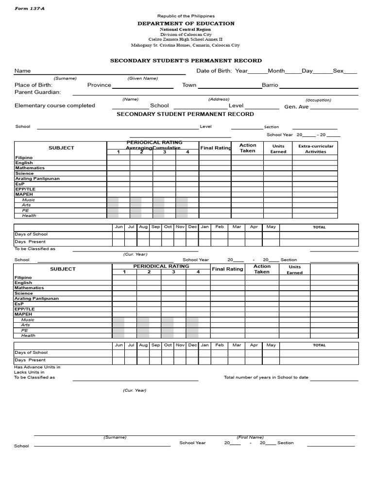 Form 137 A | PDF