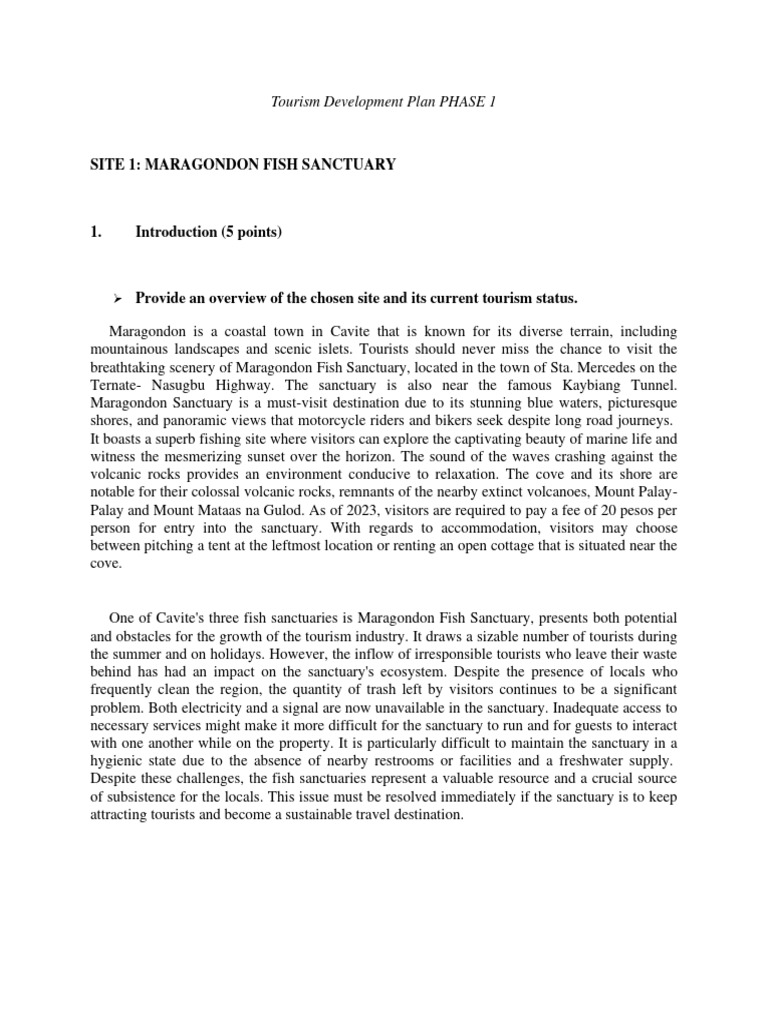 Maragondon Fish Sanctuary Tourism Plan | PDF | Tourism | Hiking