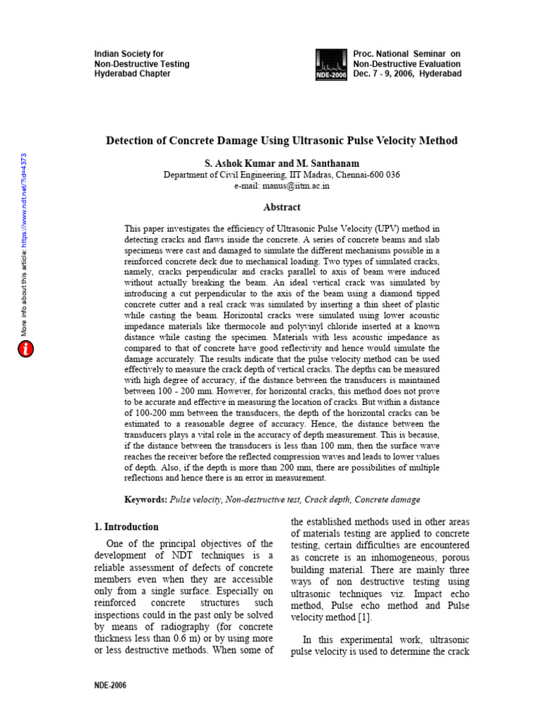 Tp-57-Pap Detection of Concrete Damage Using Ultrasonic Pulse Velocity ...