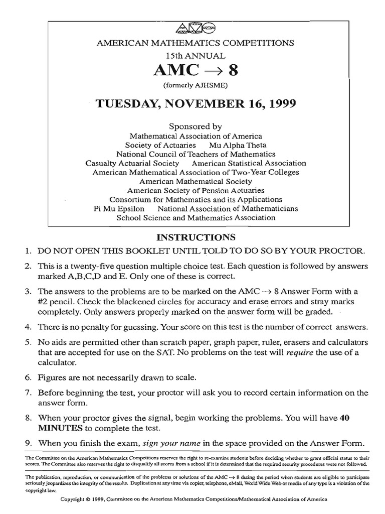 AMC 8 Problems 1999 2013 Download Free PDF Area Sat