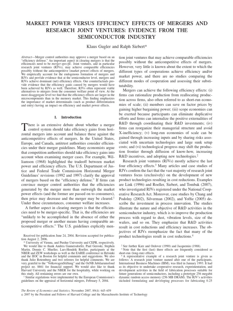 Market power versus efficiency effects of mergers and research joint