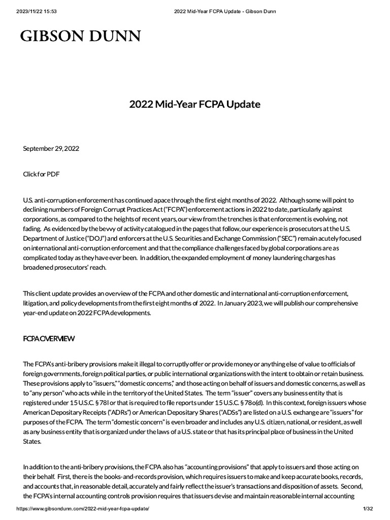 2022 MidYear FCPA Update Gibson Dunn PDF