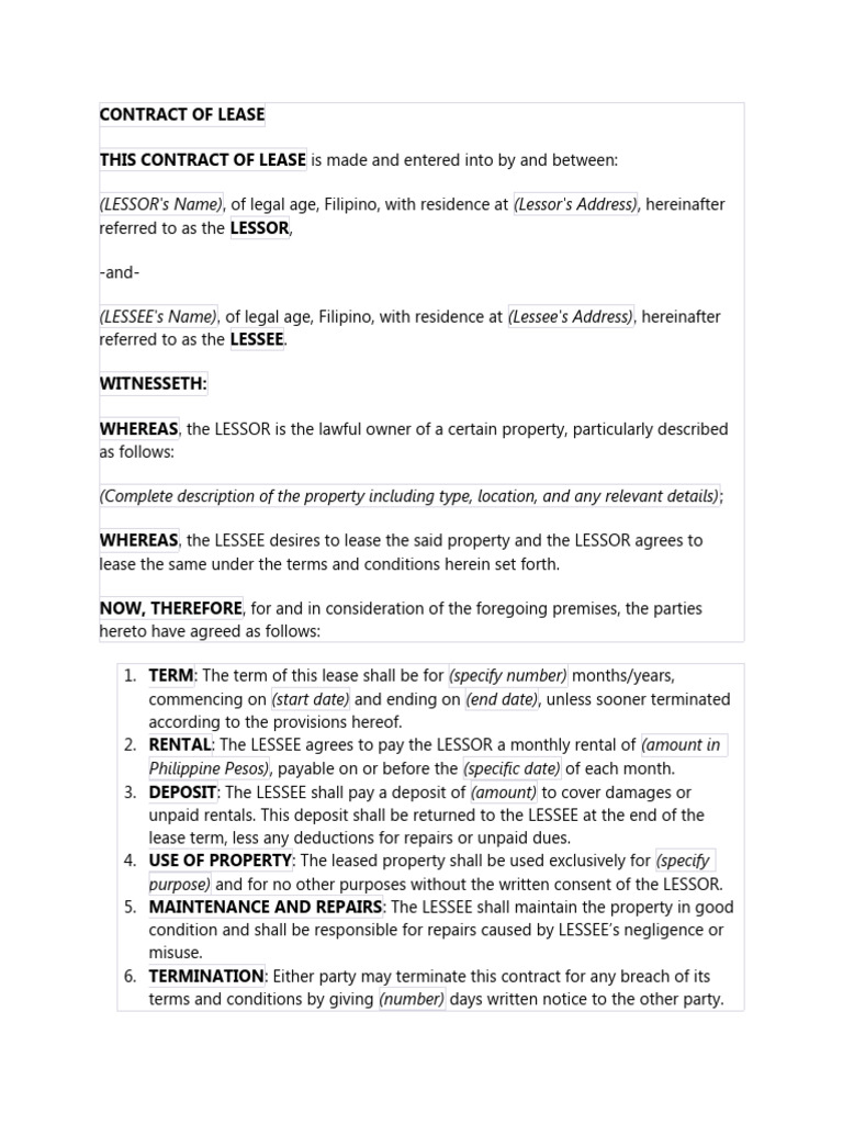 Lease Agreement Template Philippines | PDF | Lease | P…