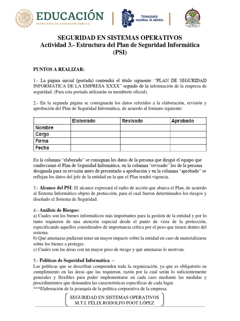 Plan de Seguridad Informática PSI | PDF | La seguridad informática ...
