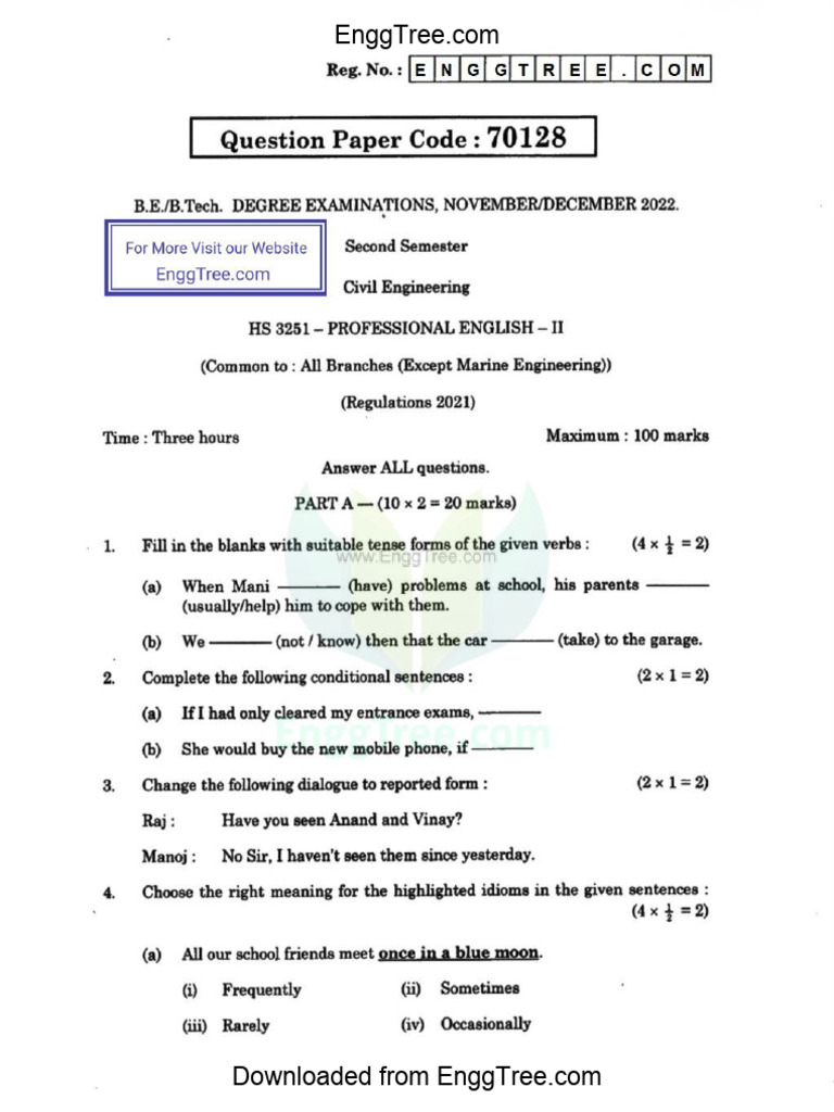 HS3251 Professional English II Nov Dec 2022 Question Paper Download | PDF