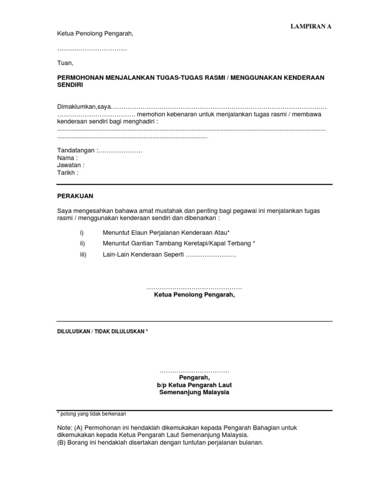 Borang Kebenaran Menggunakan Kenderaan Sendiri Pdf