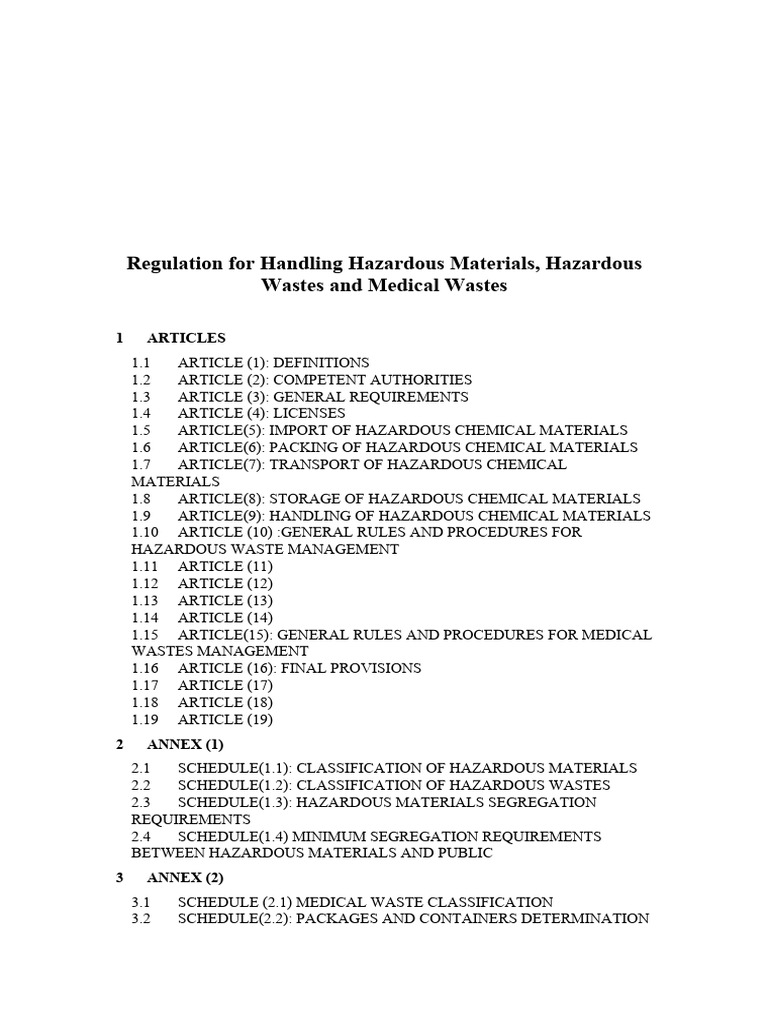 Regulation For Handling Hazardous Materials PDF Waste Dangerous Goods