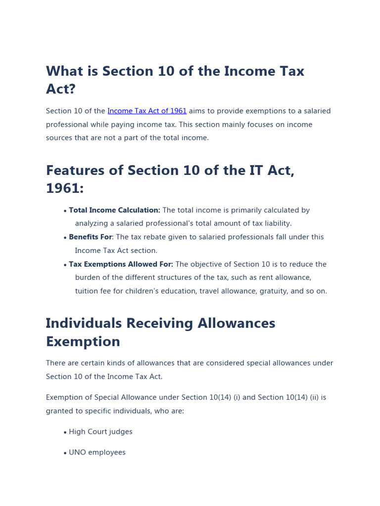 Section 10 of The Income Tax Act | PDF | Loans | Employee Benefits