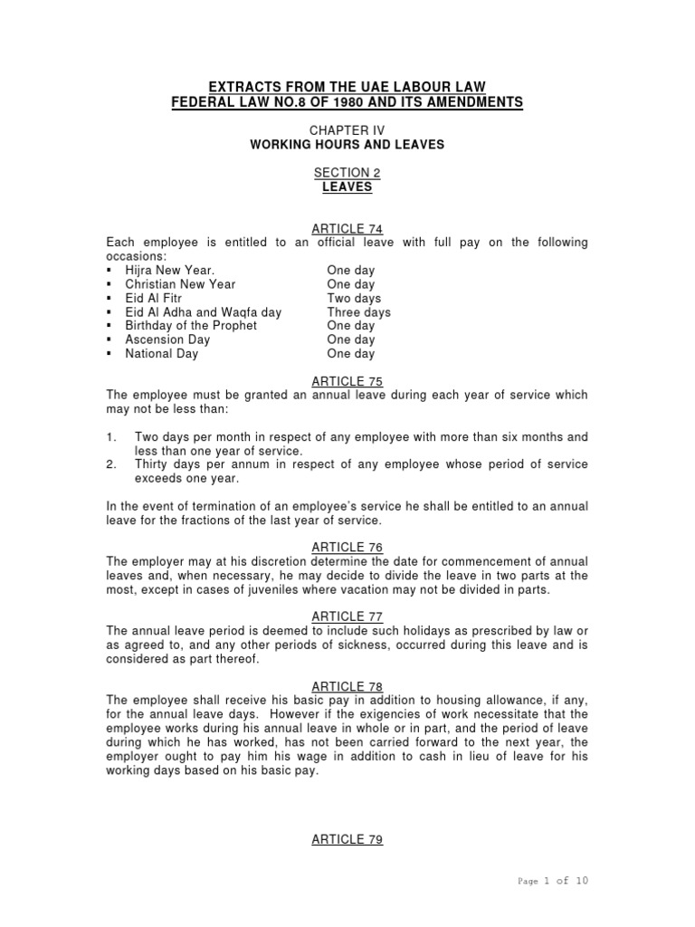 Federal Law No 8 of 1980 PDF Employment Wage