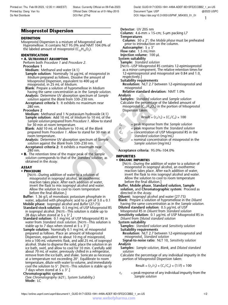 Misoprostol dispersion pdf chromatography water