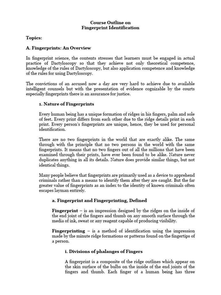 Fingerprint Identification Overview | PDF | Fingerprint | Skin