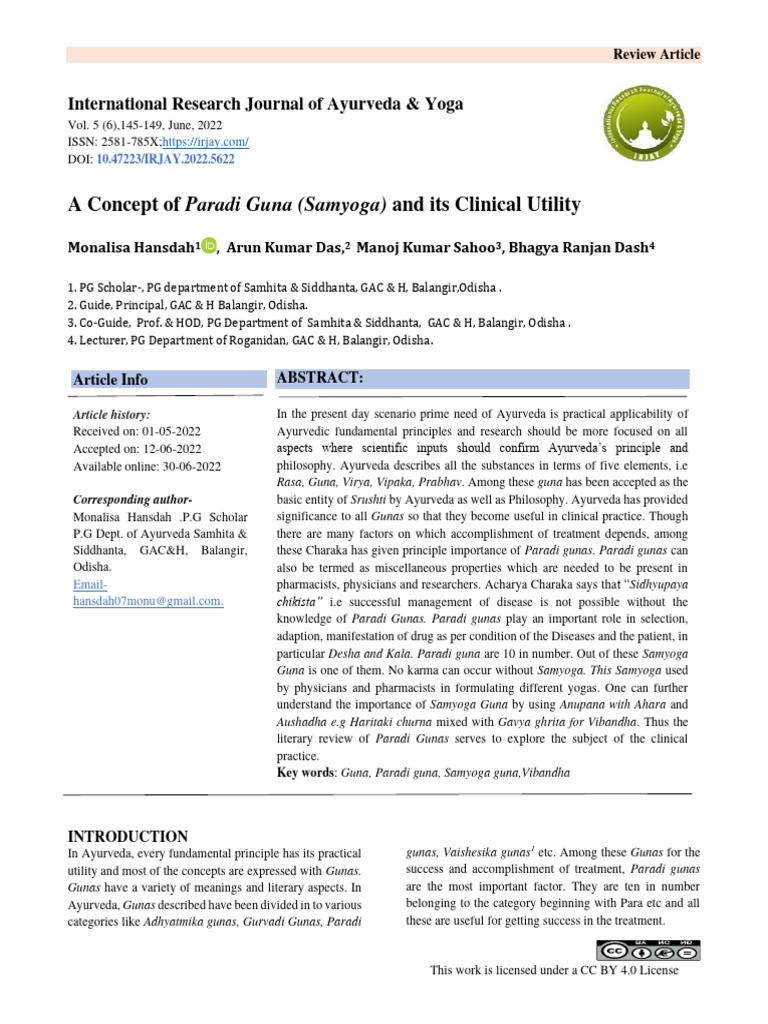 A Concept of Paradi Guna (Samyoga) and Its Clinical Utility | PDF ...