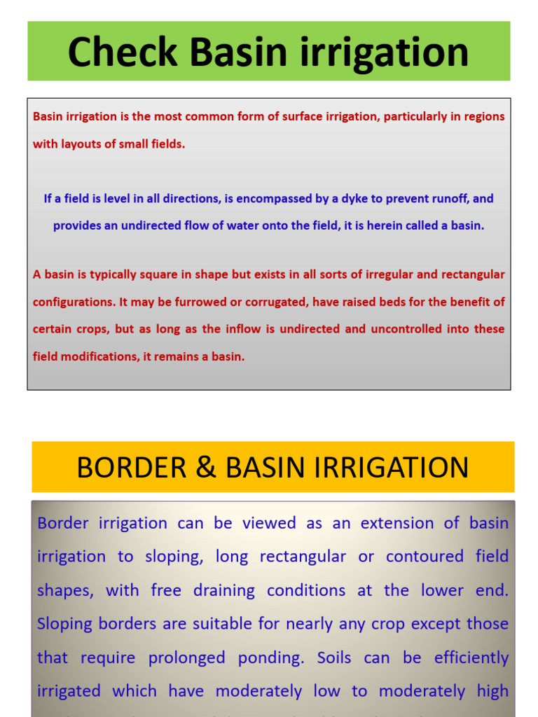 Check Basin Irrigation Overview | PDF | Irrigation | Soil