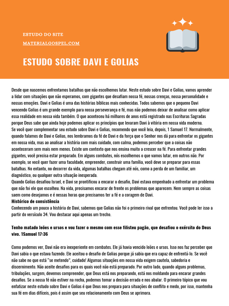 Estudo Sobre Davi e Golias | PDF | Davi | Golias